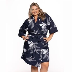 California Cowboy La Sirena Robe Long Vintage Floral Farallon Navy Dry Pockets